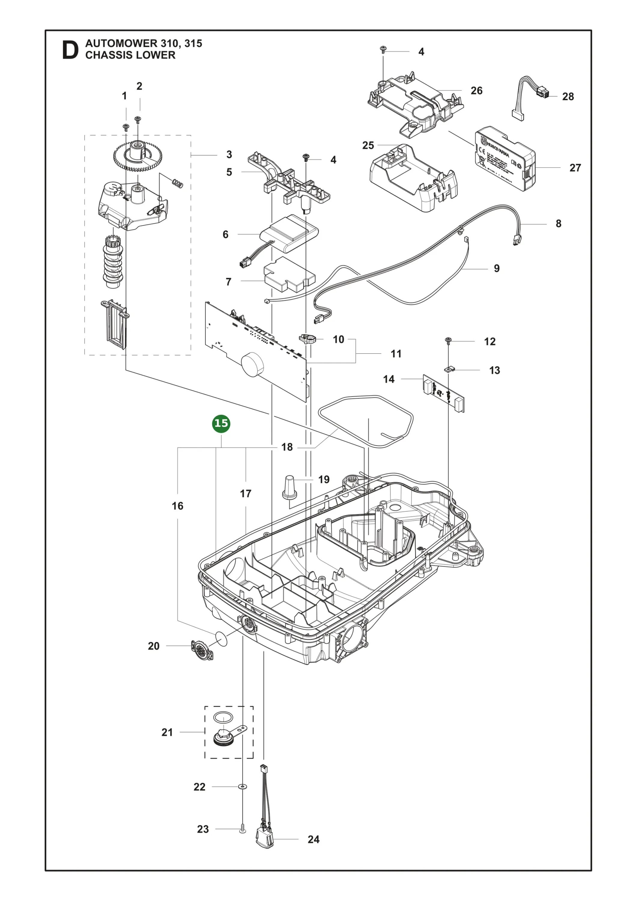 Chassis-kit f&uuml;r Husqvarna Automower 310, 315, 315X,...