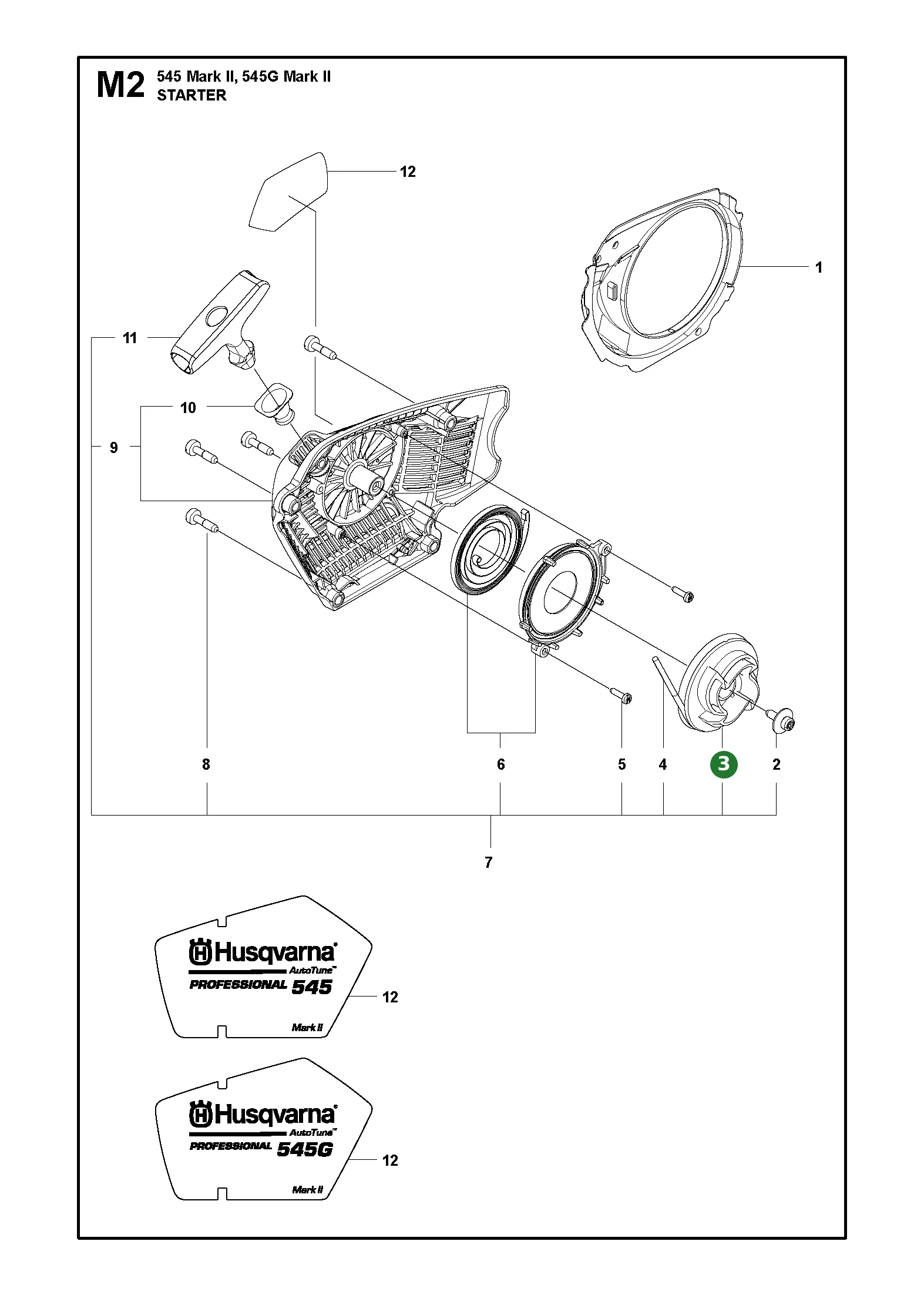 Seilrolle f&uuml;r Husqvarna Motors&auml;gen 545 II, 545G...
