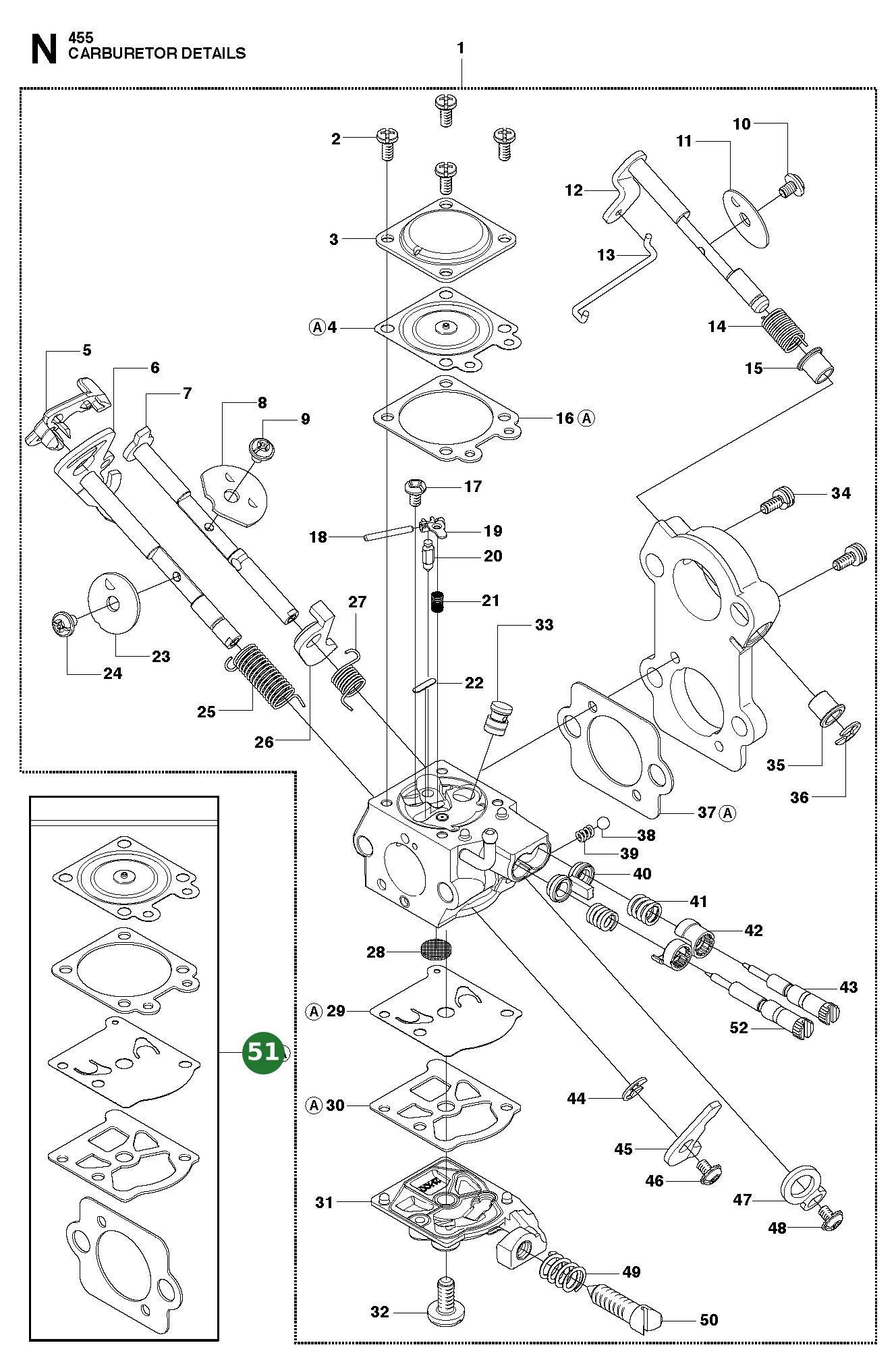 Satz f&uuml;r Husqvarna Motors&auml;gen 461, 455 Rancher,...