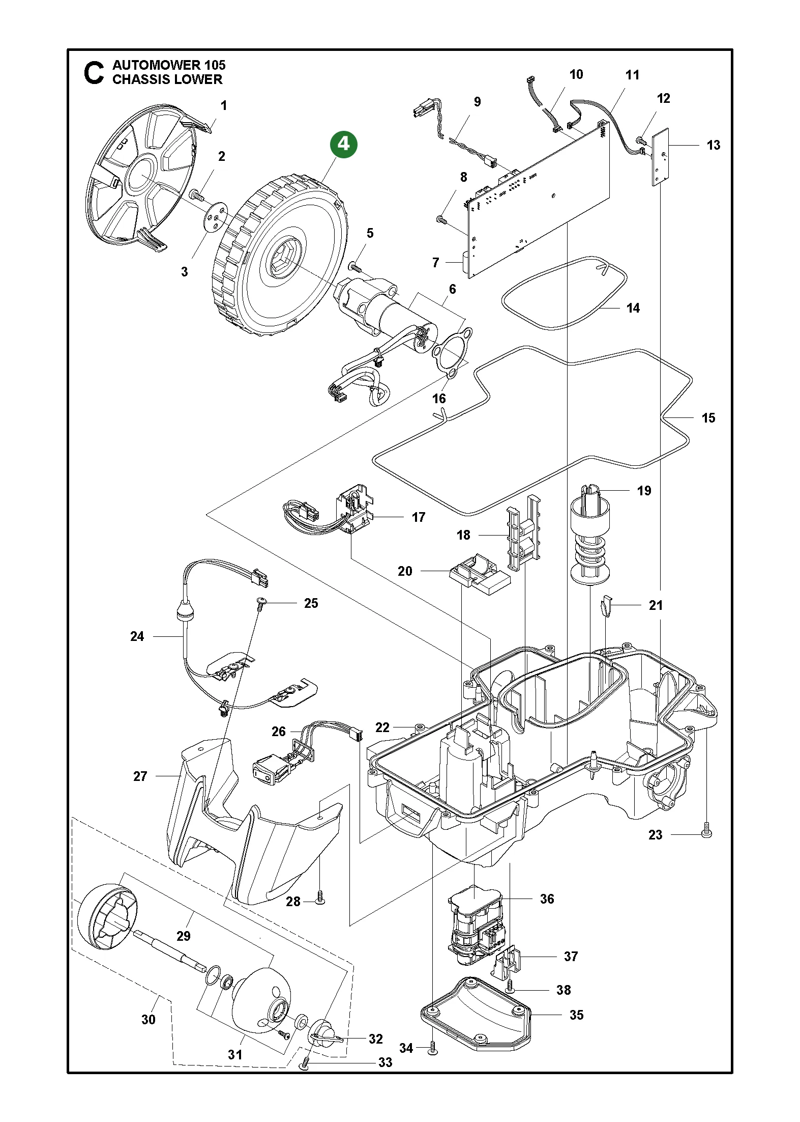 Husqvarna Vorderrad f&uuml;r Gardena R38Li, R40Li, R45Li,...