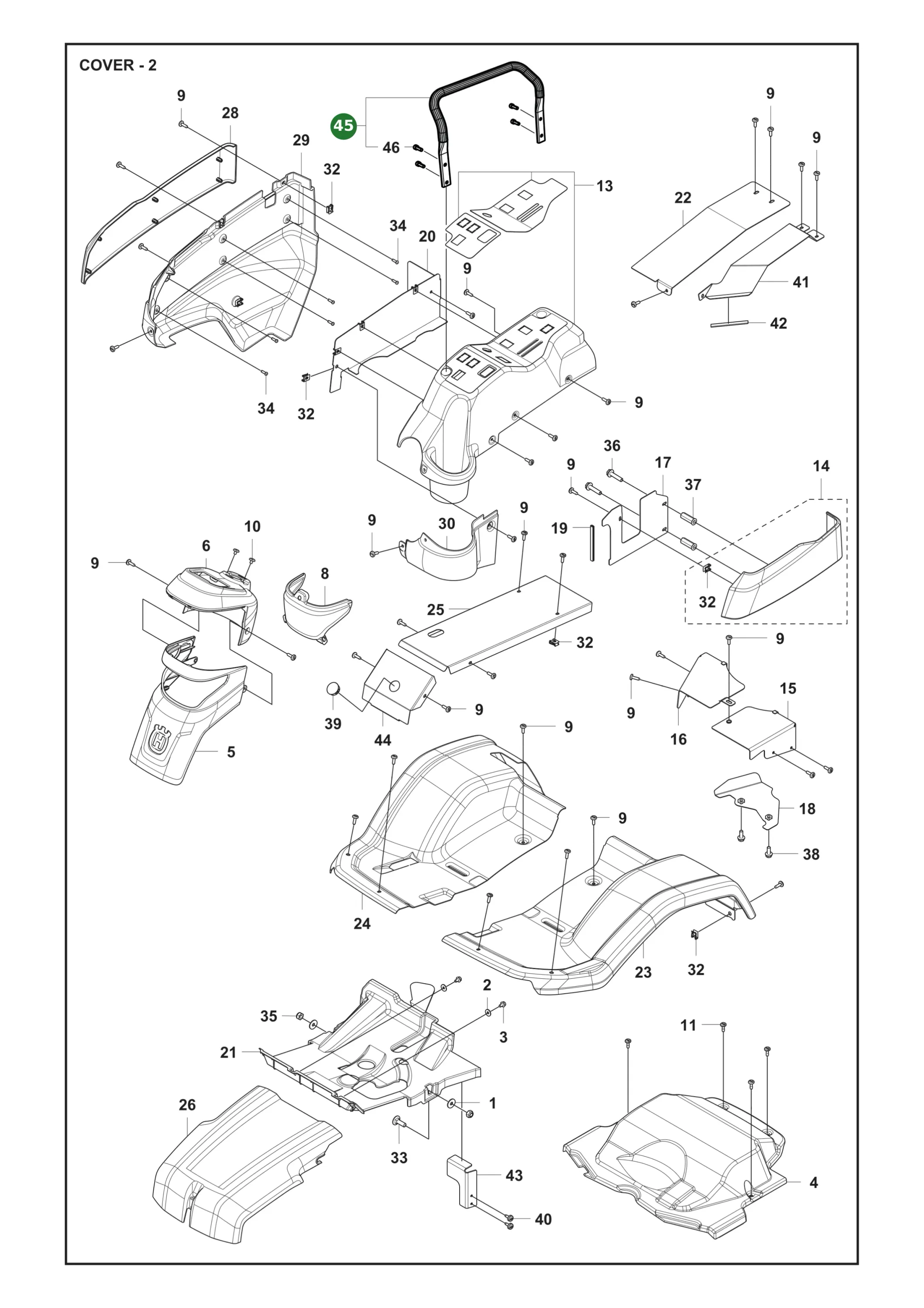 Original Husqvarna Handgriff mit 4 Schrauben f&uuml;r P...