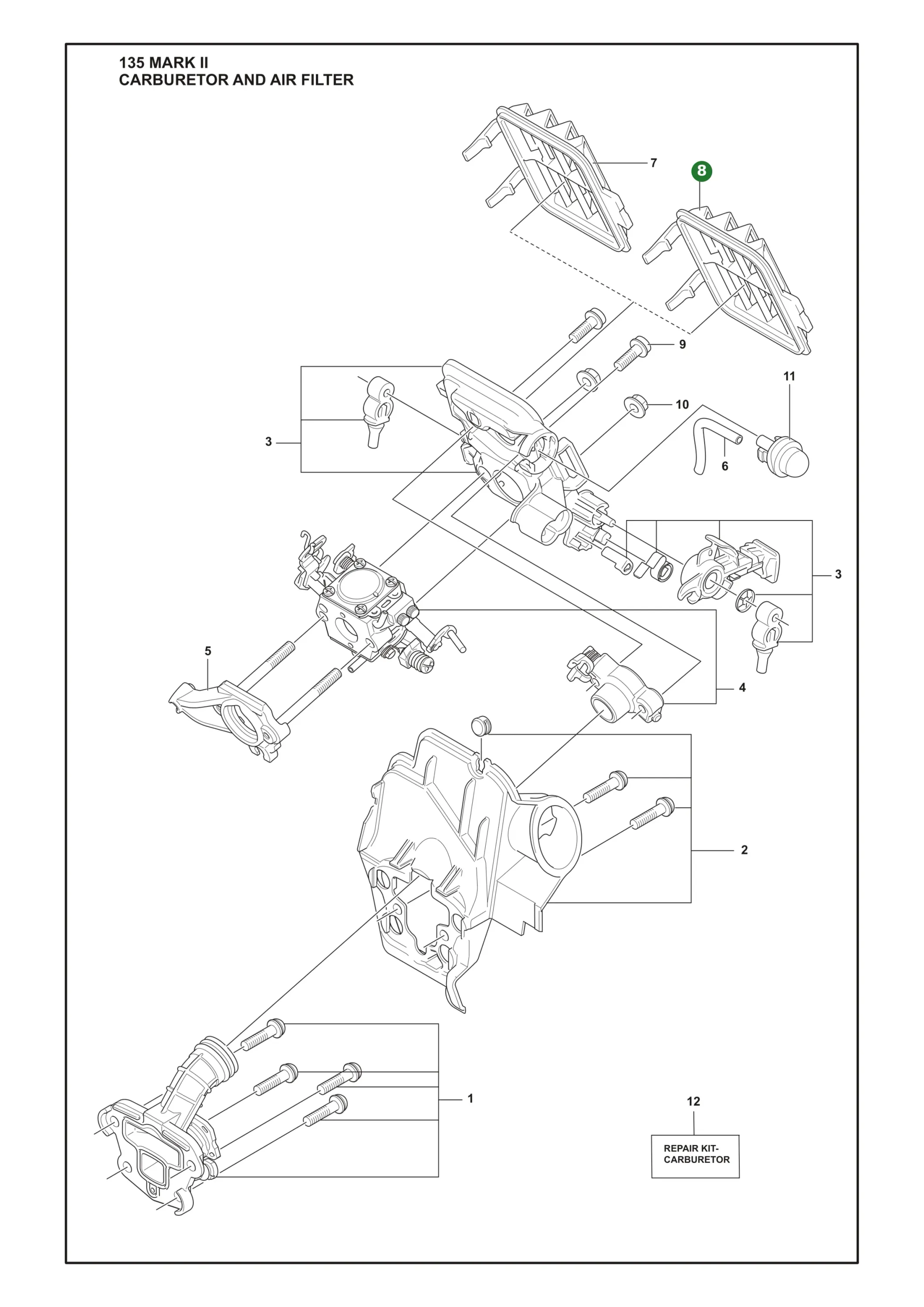 Luftfilter f&uuml;r Husqvarna Motors&auml;gen 130, 135 II